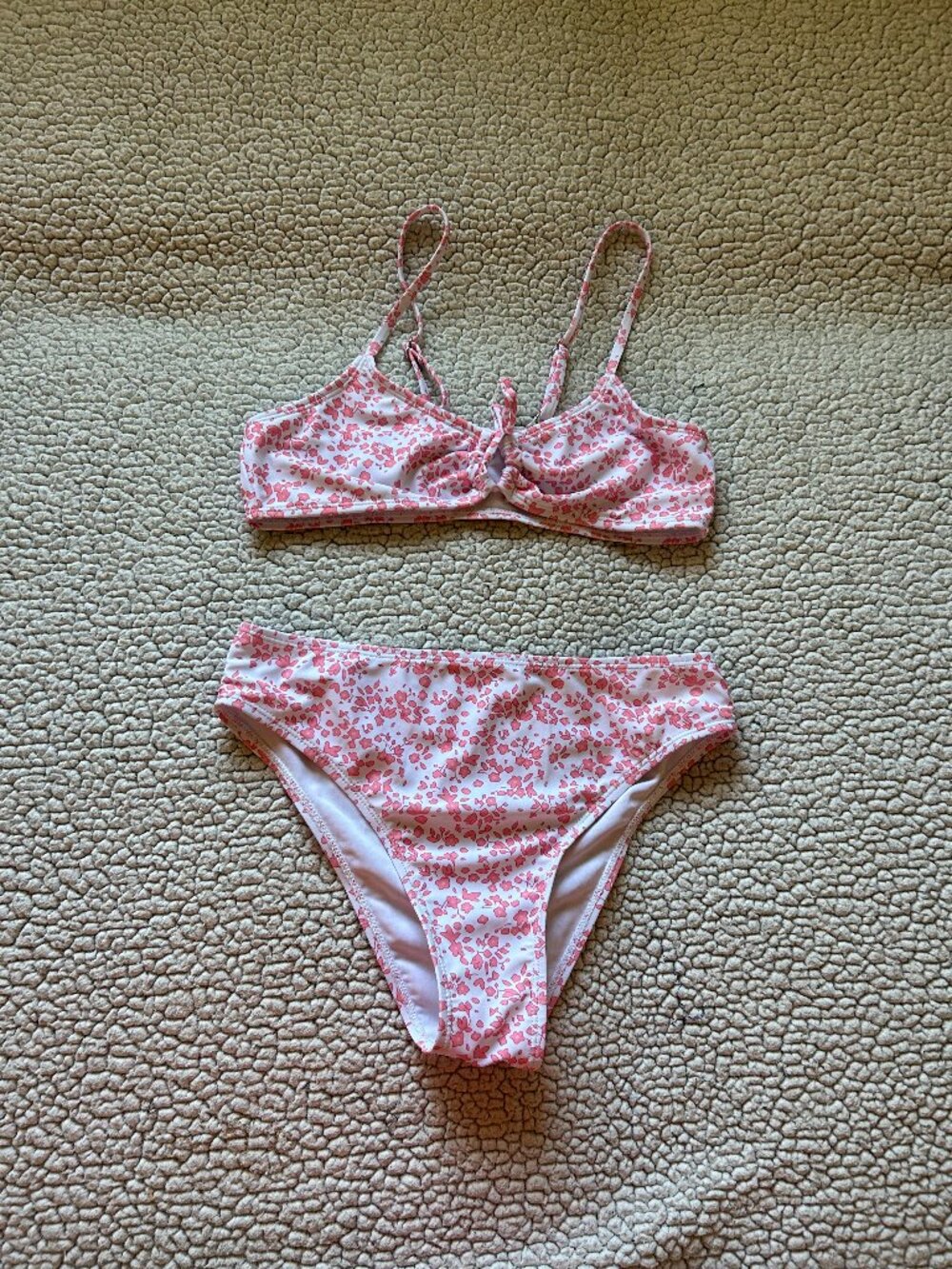 Shein -- white, pink flowers, bikini top/ bottom, matching set